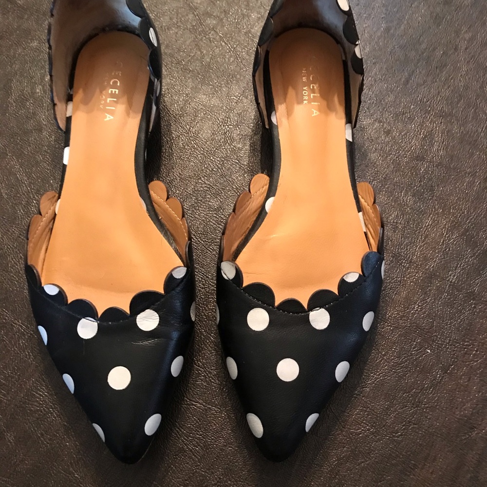 Cecilia New Leather Polka Dot D’orsay Flats